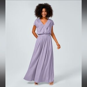 V Neck Short Sleeve Side Pocket Wide Leg Flowy Waffle Casual Jumpsuit | S Petite